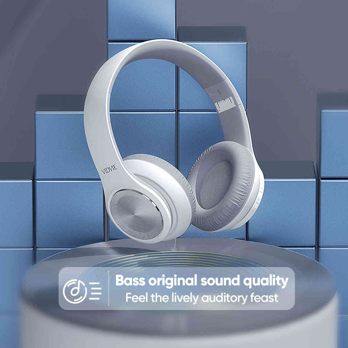 Premium Deep Bass Bluetooth Over-Ear Headphones - White