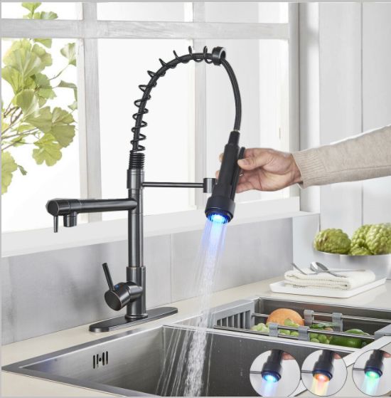 LED Illuminated Pull-Down Kitchen Faucet with Brass Body