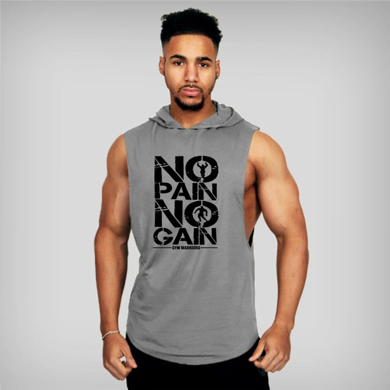 Men's Gym Hooded Tank Top, Cotton Sleeveless Vest for Fitness & Sports