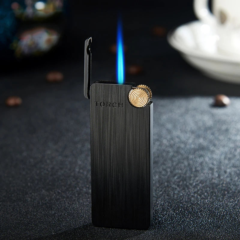 Slimline Metal Butane Turbo Lighter | Portable Flint Wheel for Men