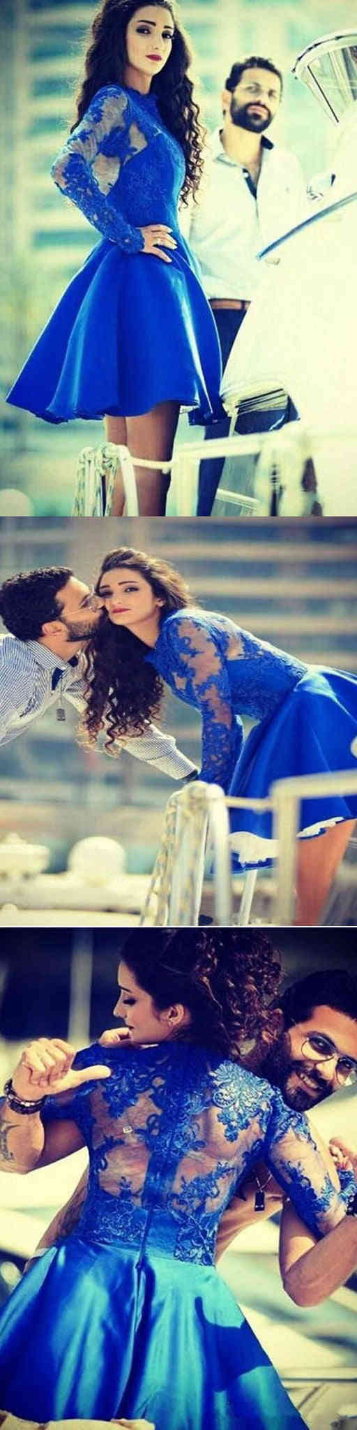Elegant Long Sleeve Royal Blue Vintage Ball Gown for Homecoming & Prom