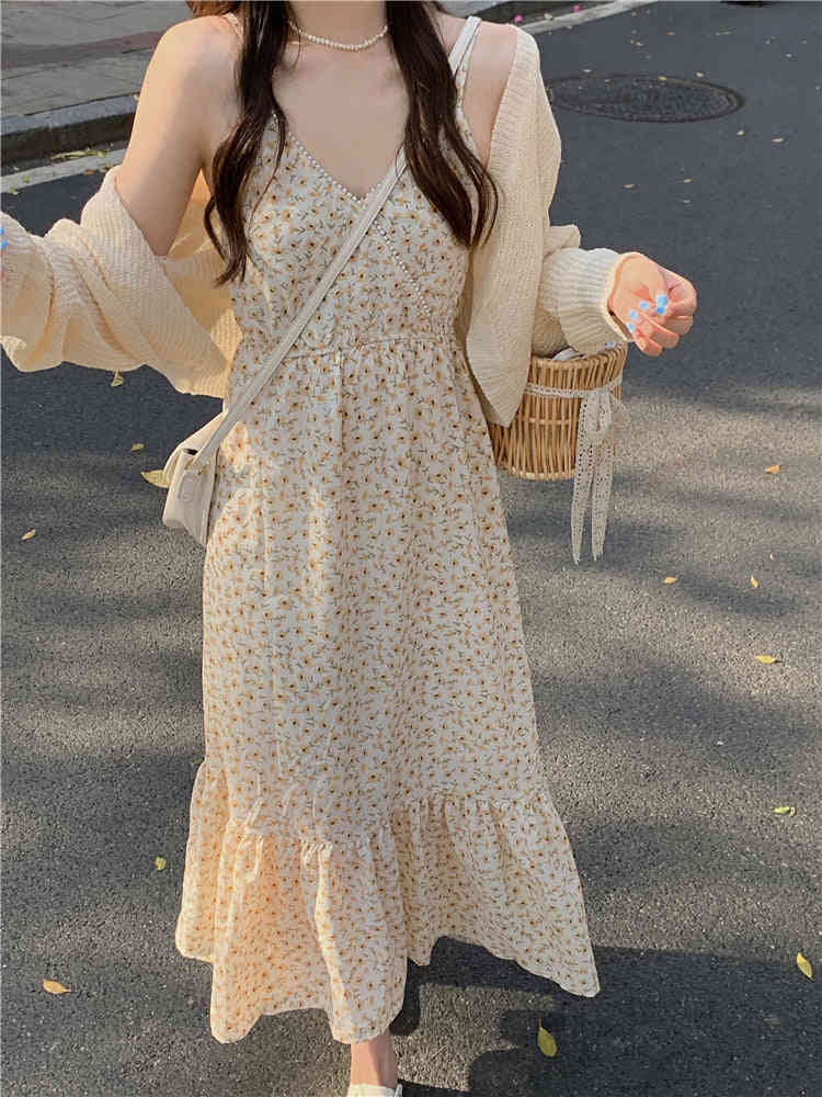 Floral Strap Dress Set for Women - Casual Elegant Vintage Style | Summer 2023