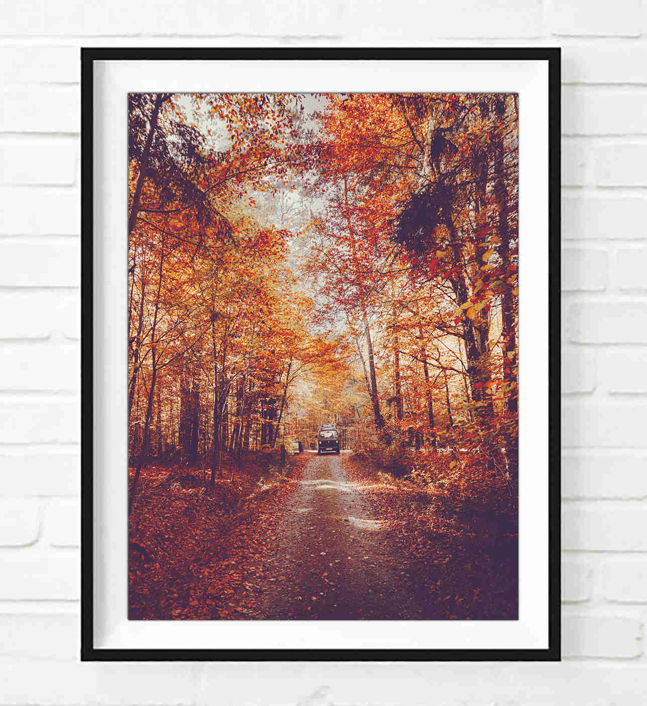 Elegant Autumn Scenery with VW Bus Van Art Print