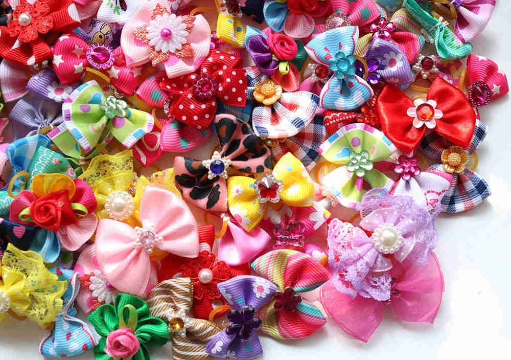 Handcrafted 100-Piece Dog Hair Bows Set for Small Dogs