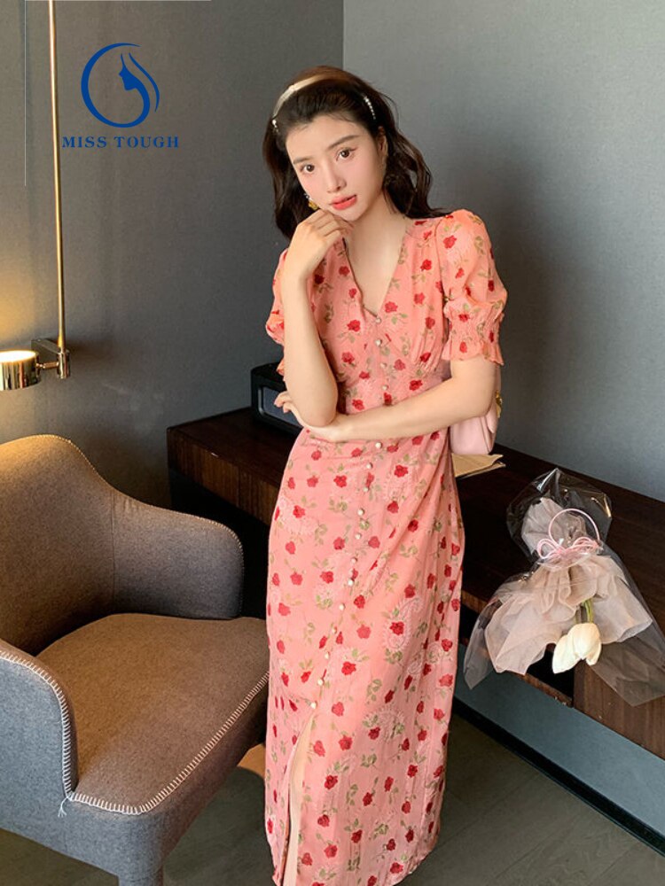 Elegant Floral Vintage Midi Dress for Women - Chic, Casual, and Perfect for Summer 2023