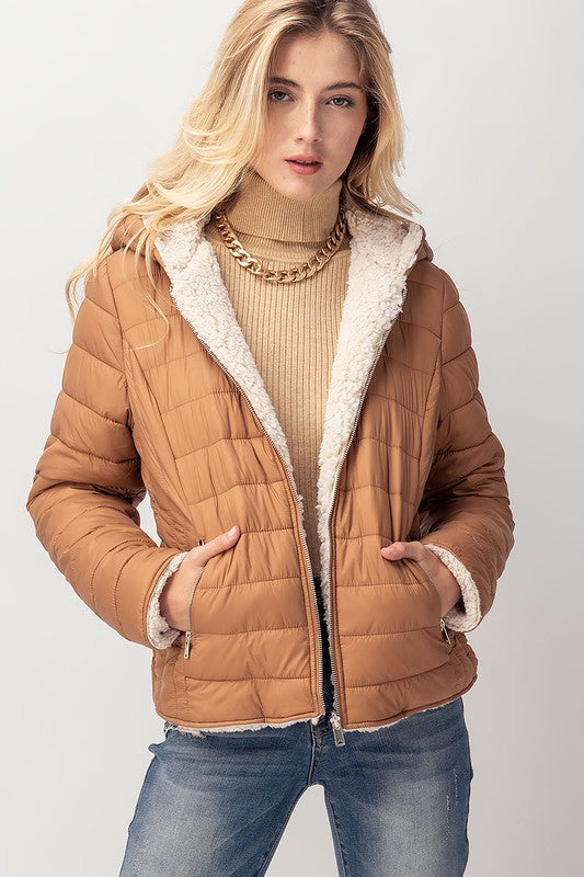 Cozy Sherpa-Lined Puffer Jacket with Hood