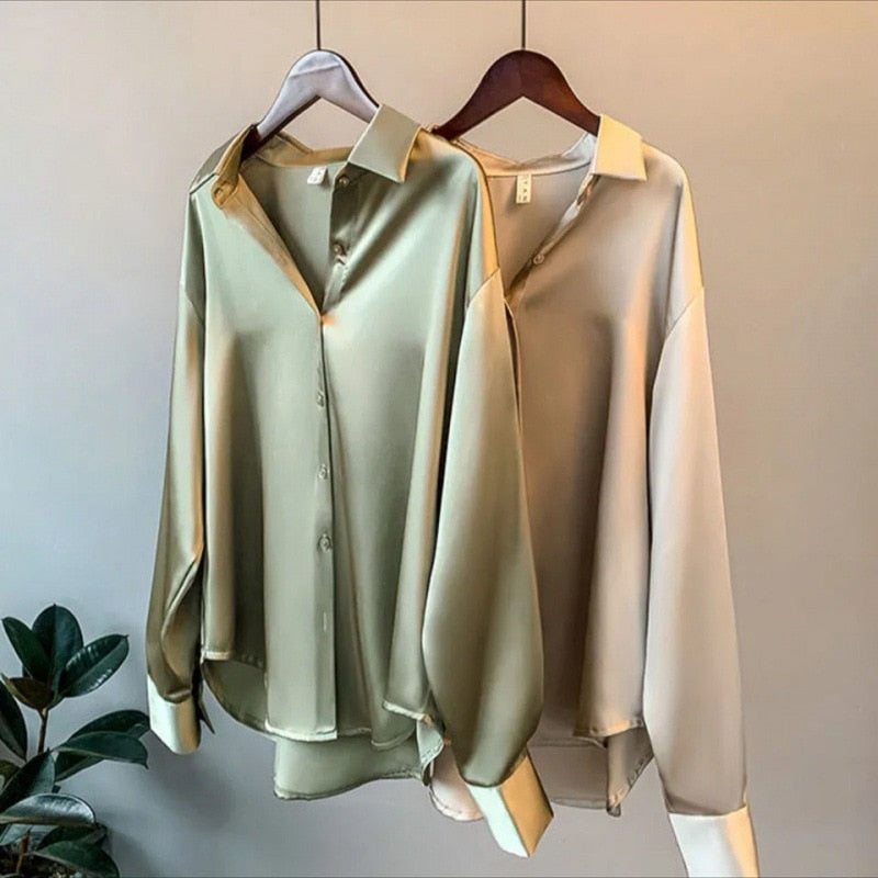 Elegant Chiffon Satin Shirt for Women - Office Lady Style