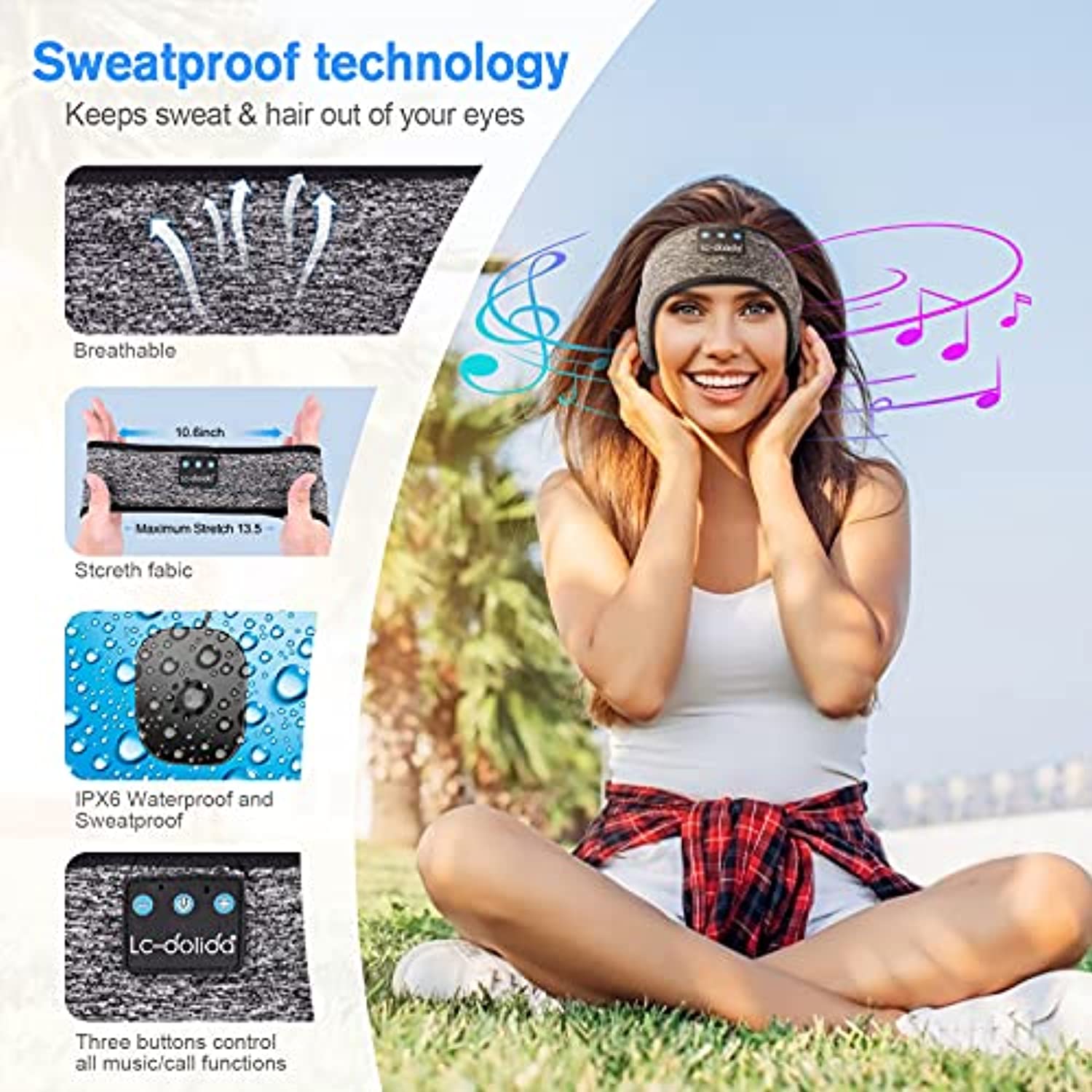 JAOK Sleep Headphones - Comfortable Bluetooth 5.2 Headband for Sleep, Workout, and Travel
