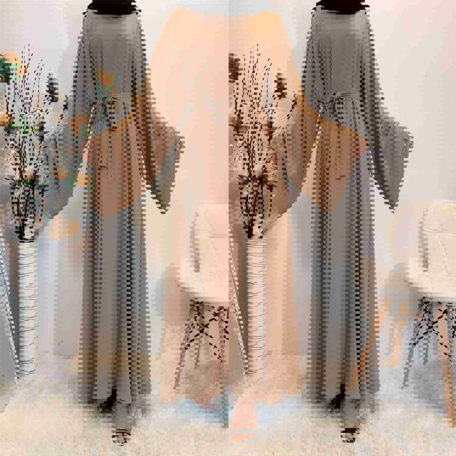 Elegant Muslim Women's Abaya with Sashes - Islamic Fashion