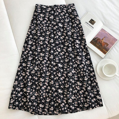 Kukombo Women's High-Waist Vintage Floral Skirt