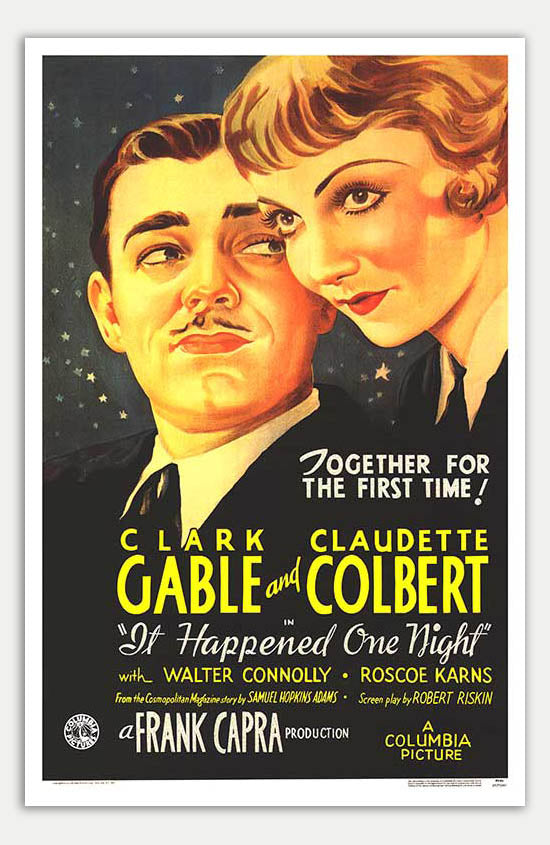 1934 Classic Comedy-Romance Movie Poster: It Happened One Night