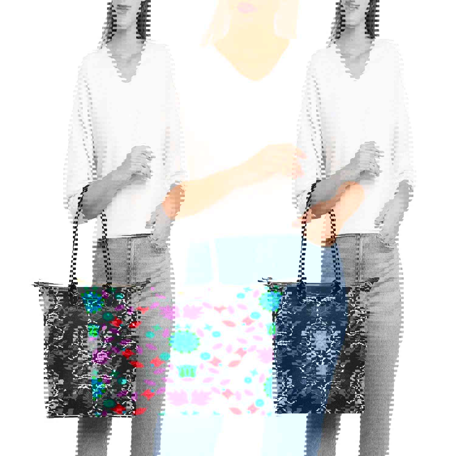 Stylish Nylon Floral Beadwork Single-Shoulder Handbag