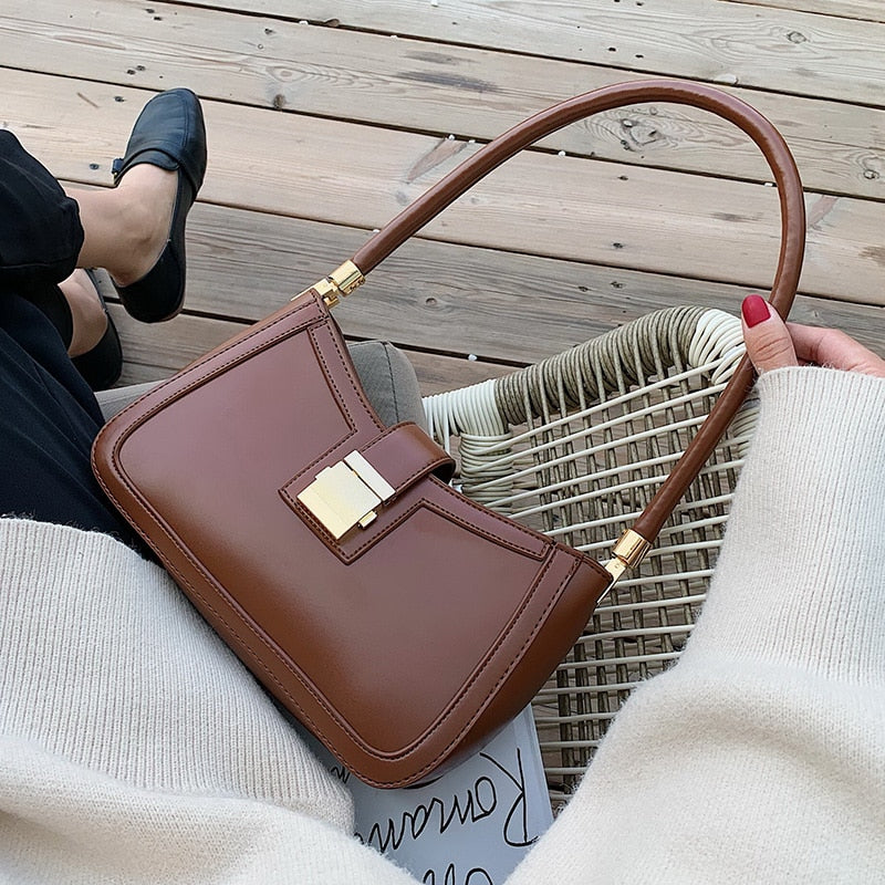 Kukombo 2023 Women's Solid Color PU Leather Shoulder Bag