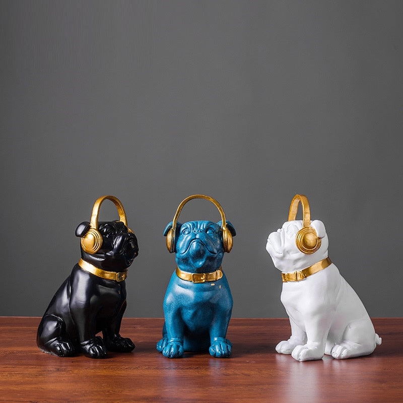 Elegant French Bulldog Statuette with Headphones