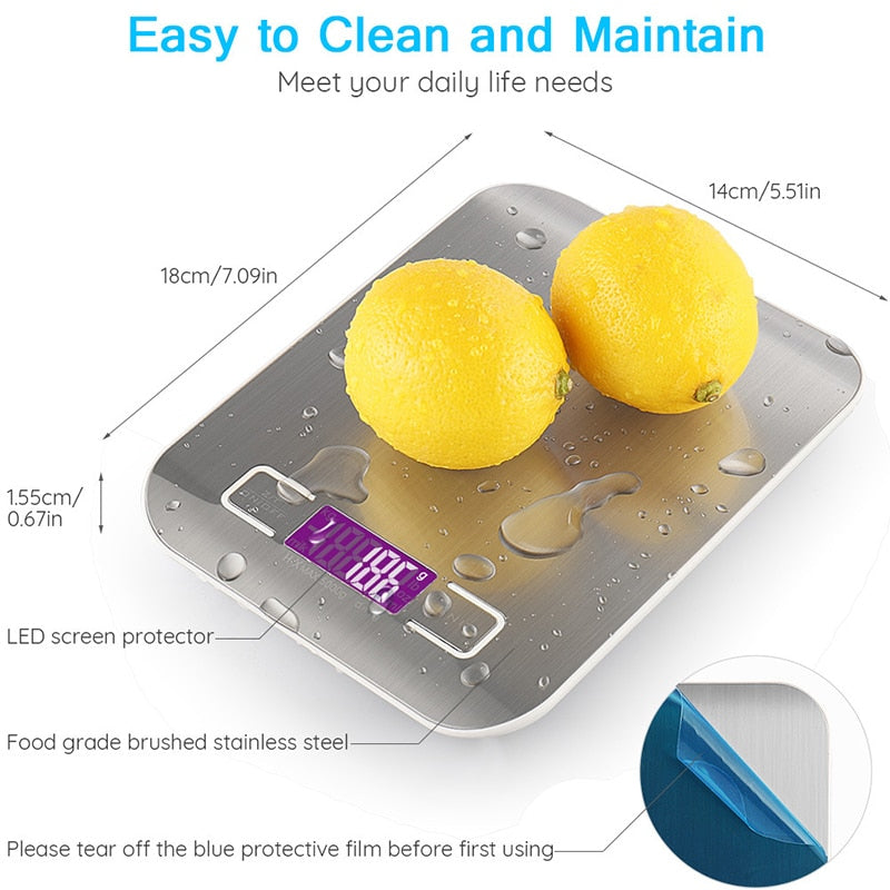 Premium Stainless Steel Digital Kitchen Scale with 5kg/1g Precision