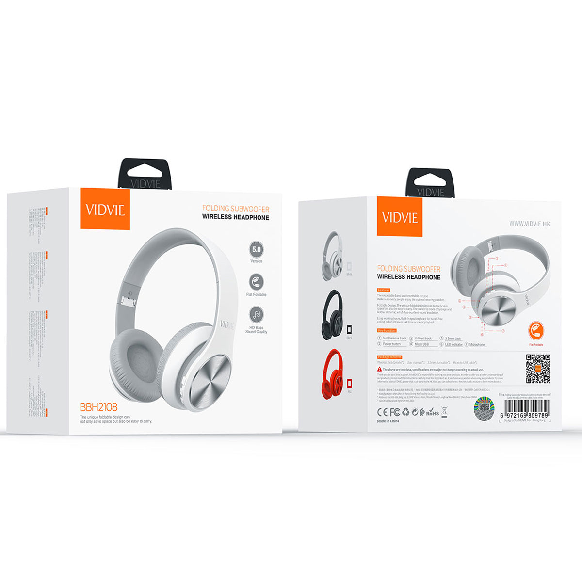 Premium Deep Bass Bluetooth Over-Ear Headphones - White