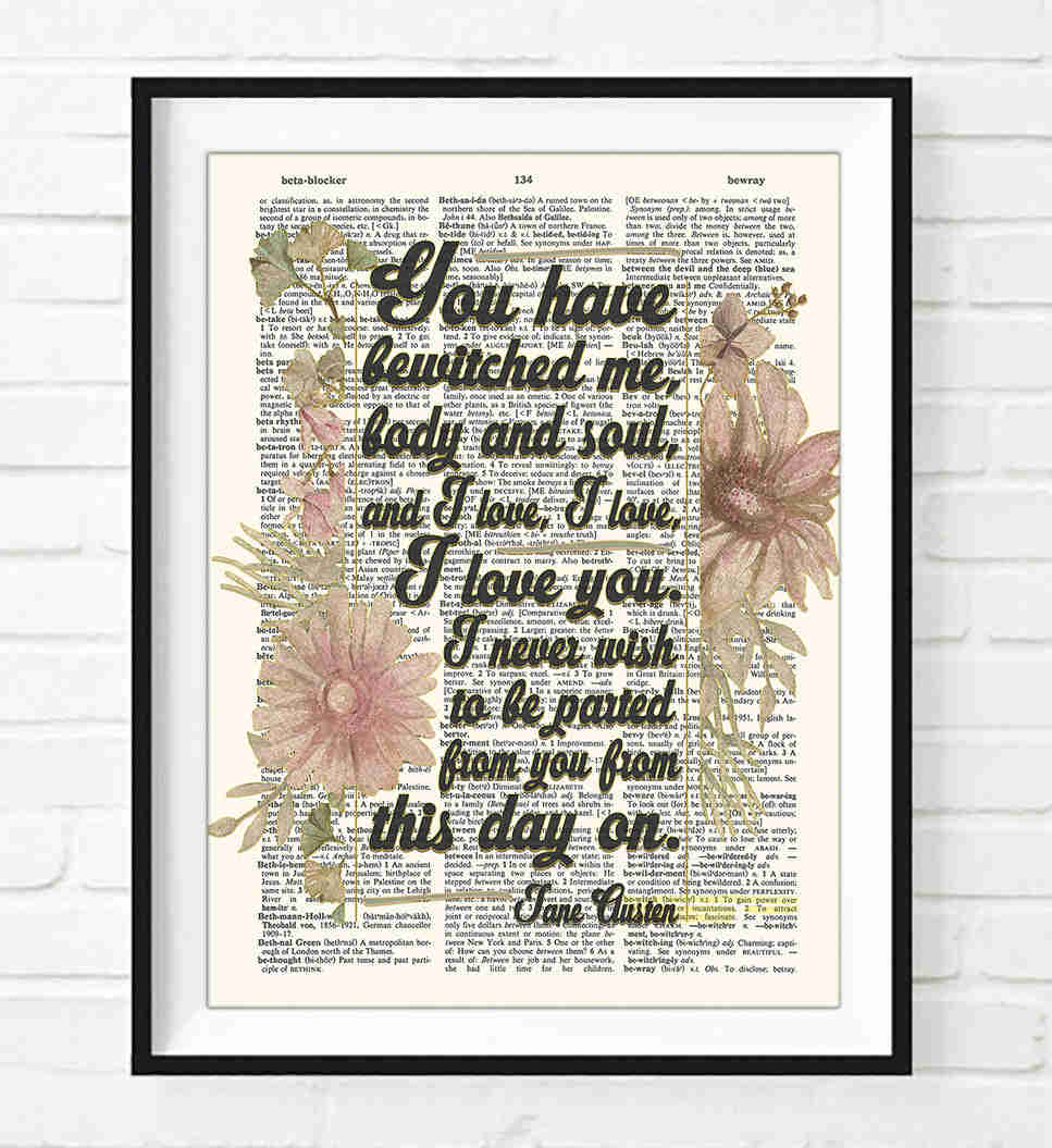 Enchanting Love Quote Dictionary Art Print - Jane Austen Inspired