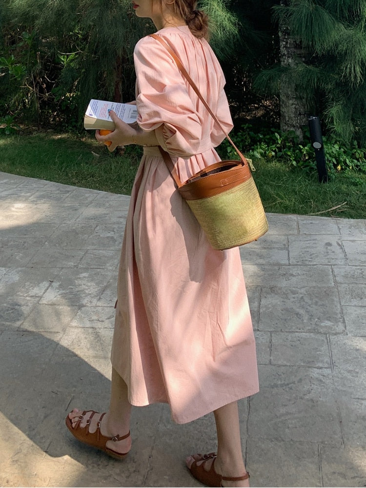 Elegant Vintage Sundress for Women - 2022 Summer Pure Color Midi Dress
