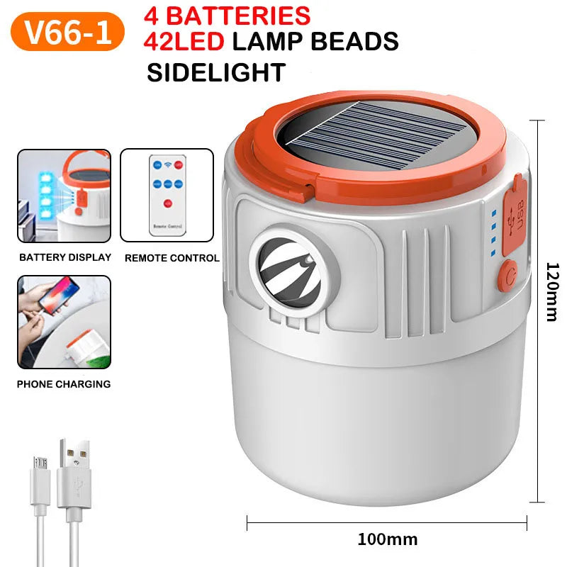 Solar-Powered Camping Lantern with USB Charging and Remote Control