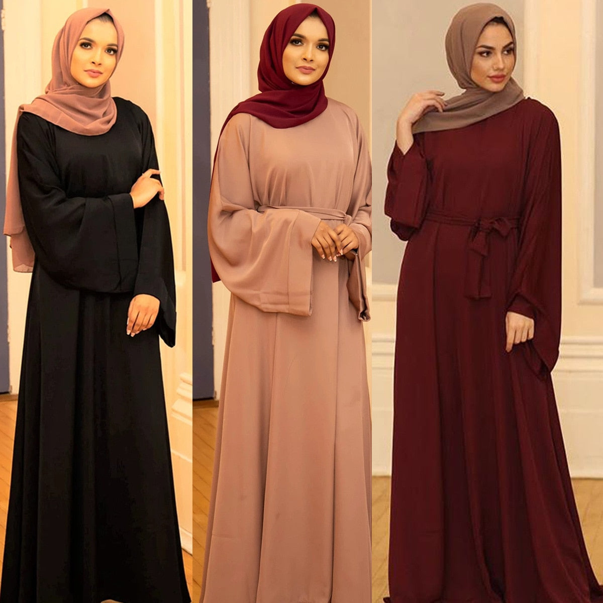 Elegant Muslim Women's Abaya with Sashes - Islamic Fashion