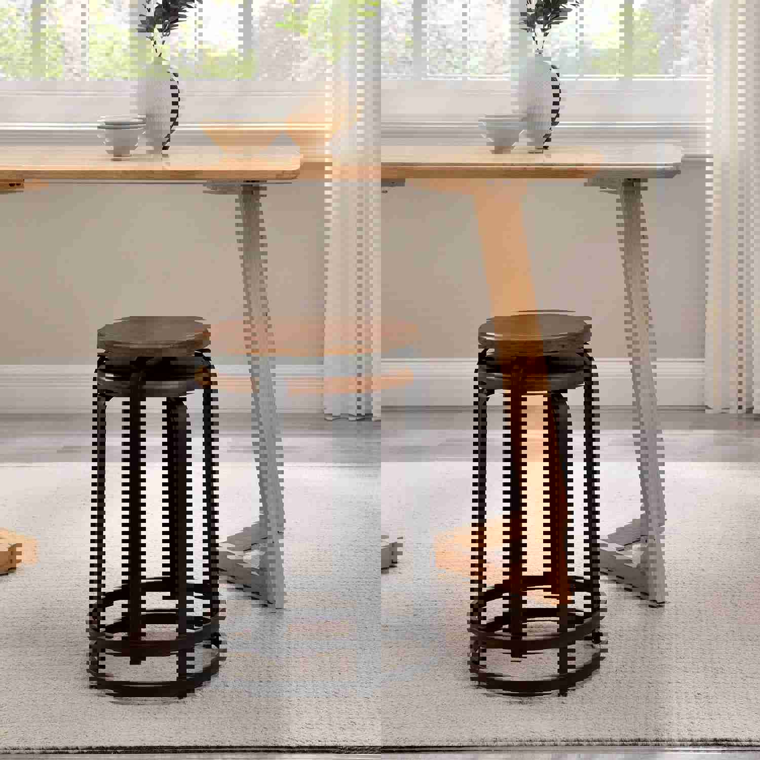 Colton 18 Metal and Wood Round Kitchen Stool Set of 2
