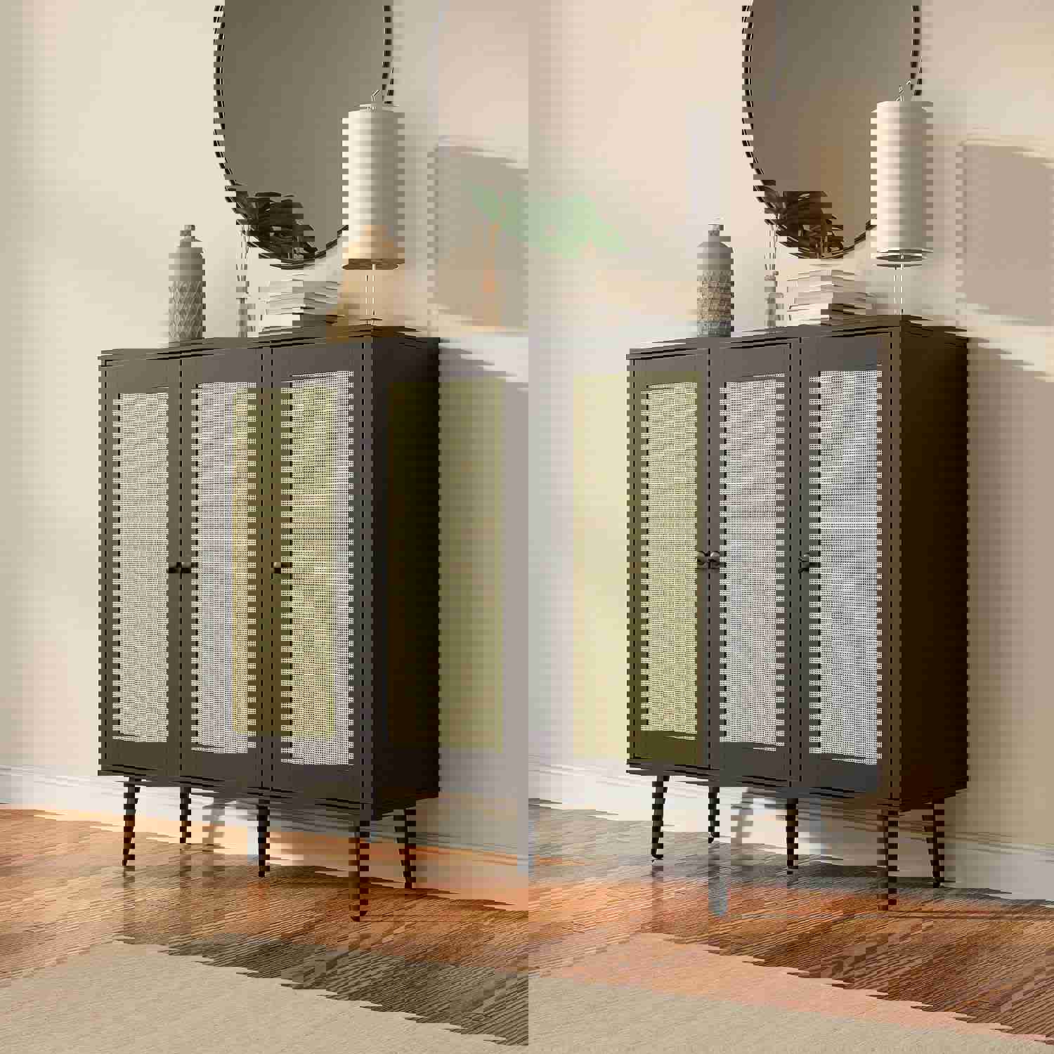 Elegant Rattan Buffet Cabinet with 3 Doors