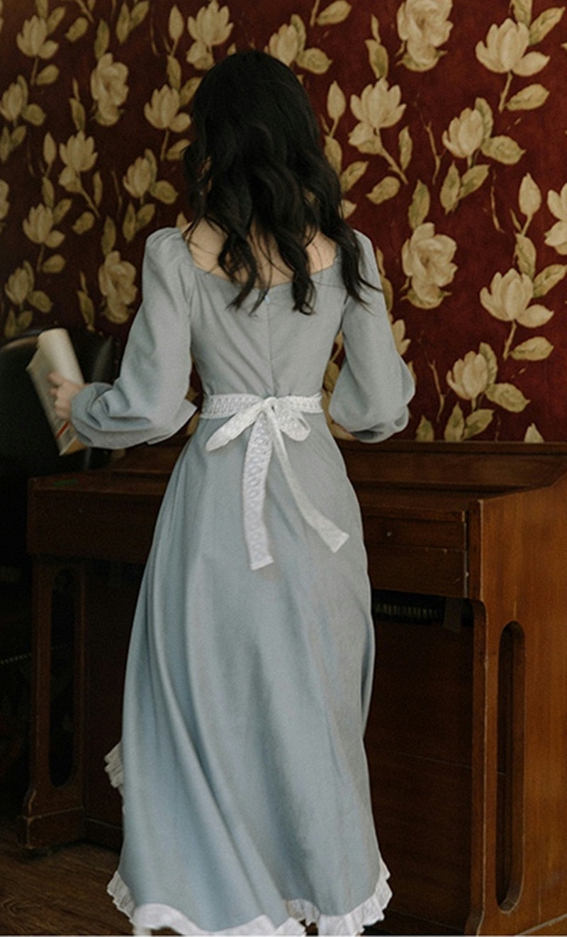 Kukombo Elegant Vintage Puff Sleeve Midi Dress