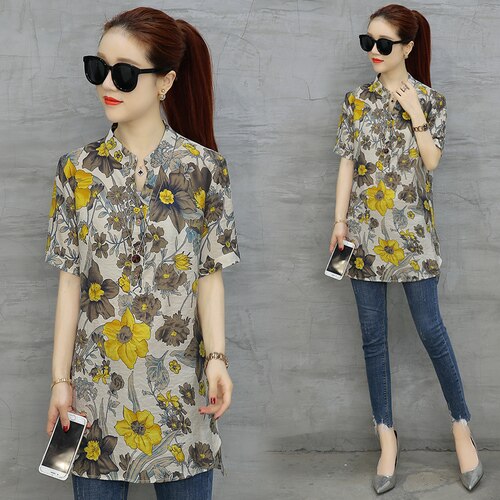 Stylish Chiffon Women's V-Neck Blouse with Short Sleeves