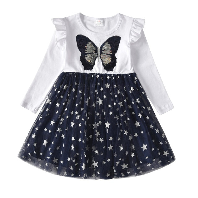 VIKITA Girls' Elegant Ball Gown Dress with Sequins for Autumn