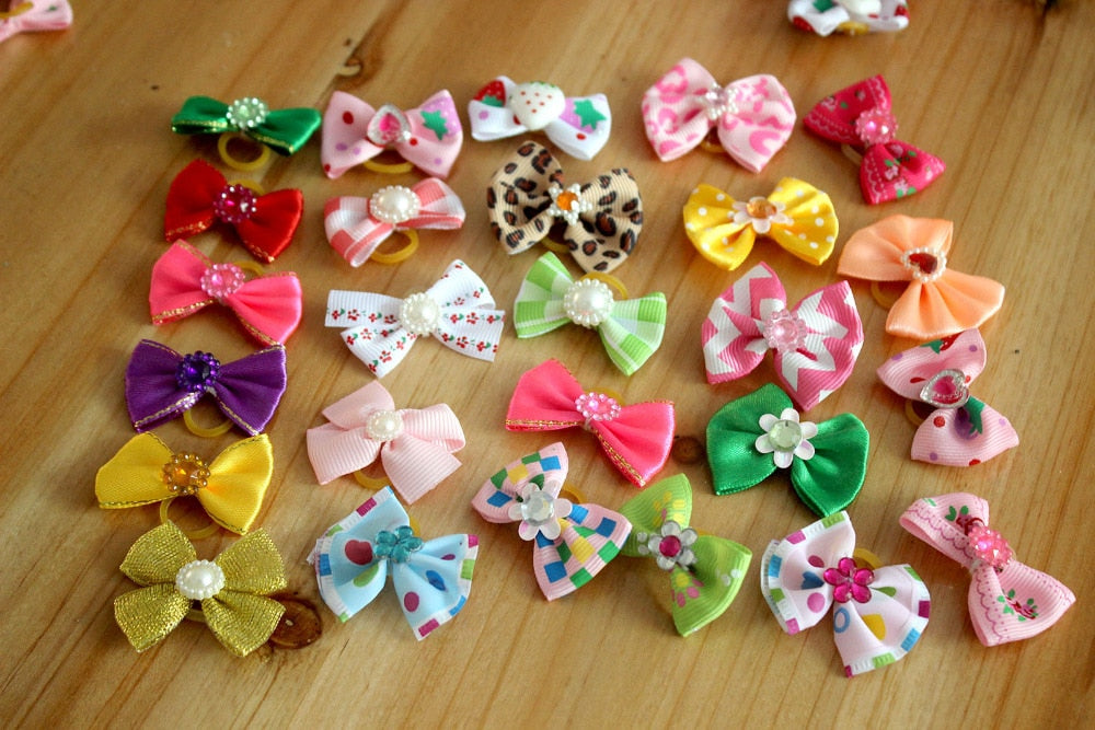 Glamorous Pet Dog Hair Bows Set - 100pcs with Rhinestones and Pearls