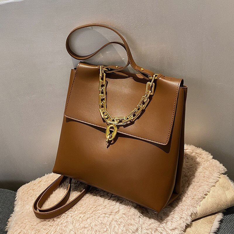 Kukombo Women's Fashion Backpack, PU Leather with Chain Detail