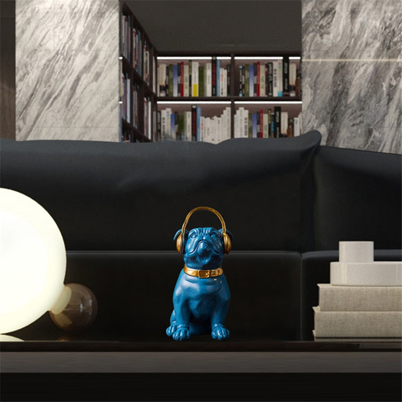 Elegant French Bulldog Statuette with Headphones