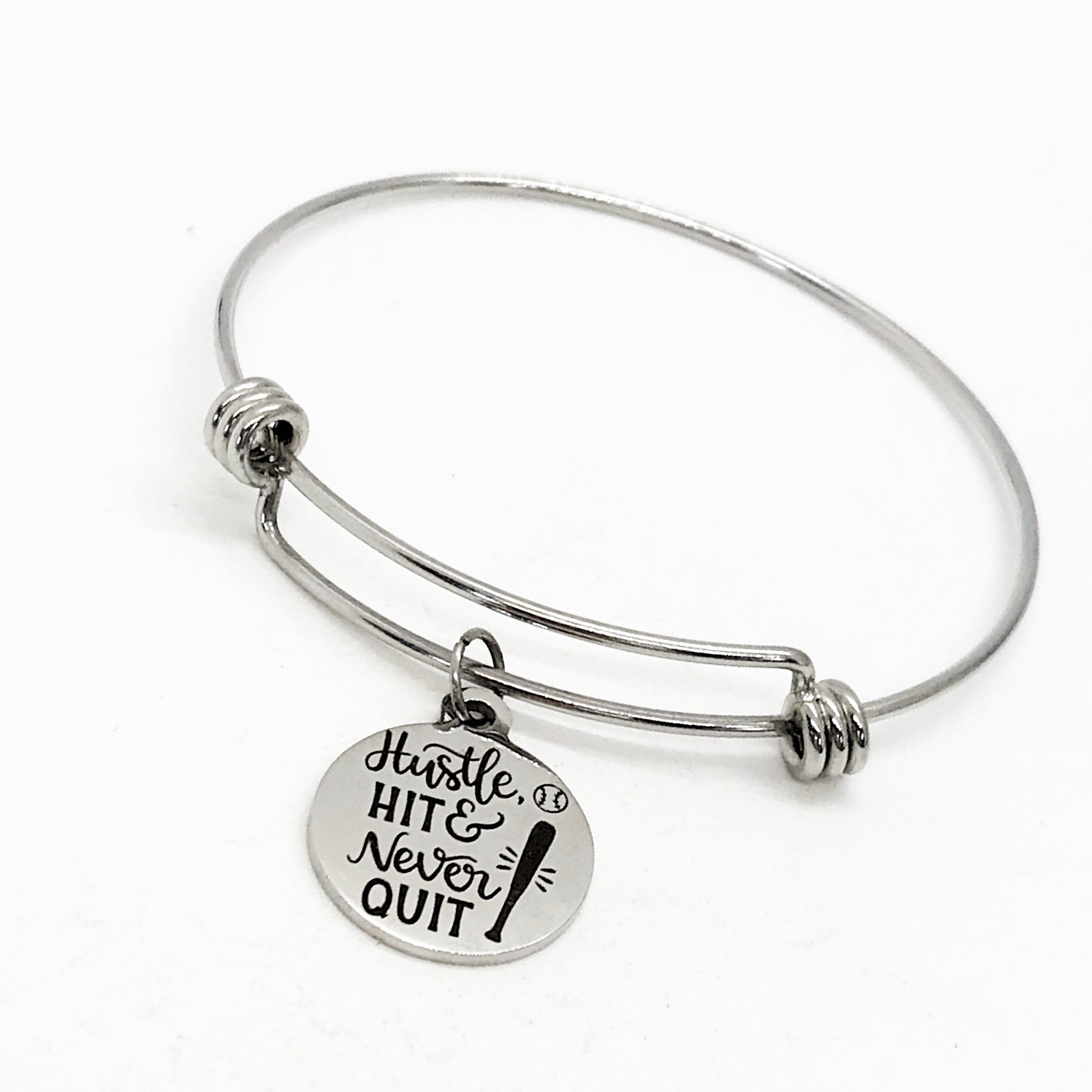 Stainless Steel Softball Bracelet with Engraved Charm