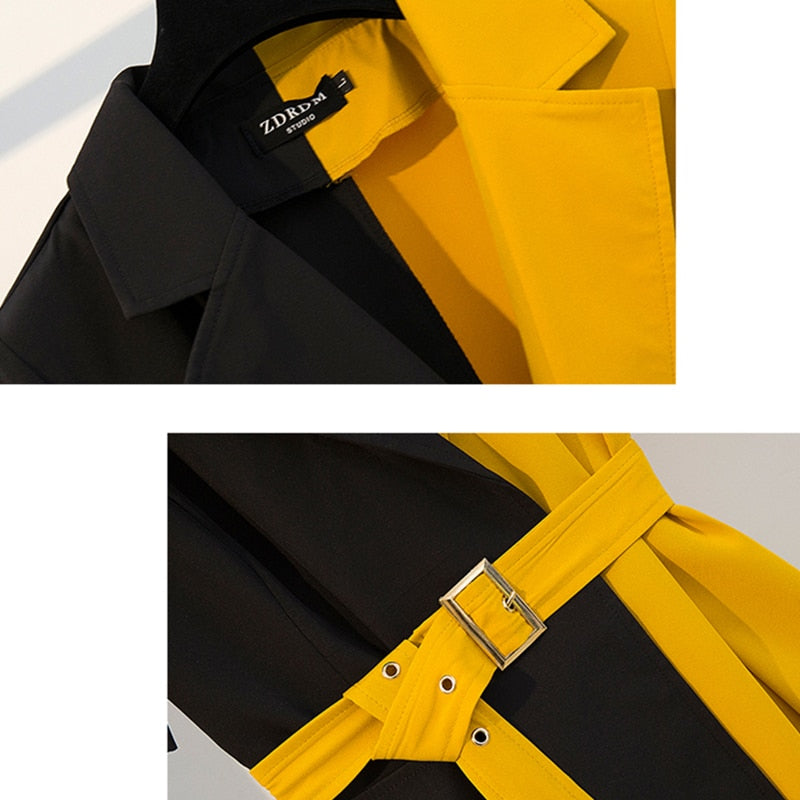 Stylish Summer Women's Mini Dress 2022, Yellow & Black Patchwork Casual Shirt Style
