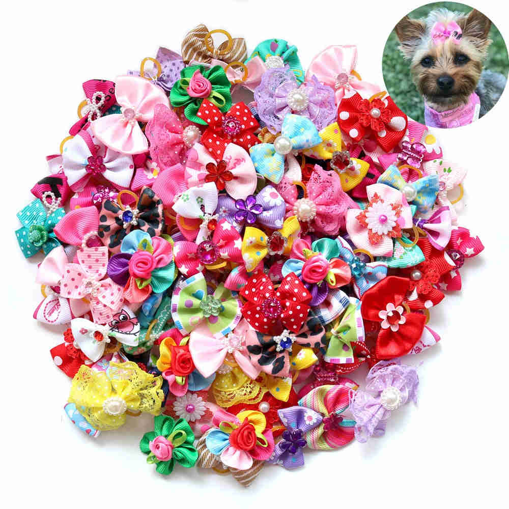 Handcrafted 100-Piece Dog Hair Bows Set for Small Dogs