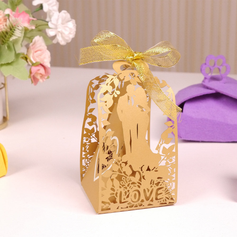 Elegant Laser-Cut Kraft Paper Gift Boxes for Wedding Favors