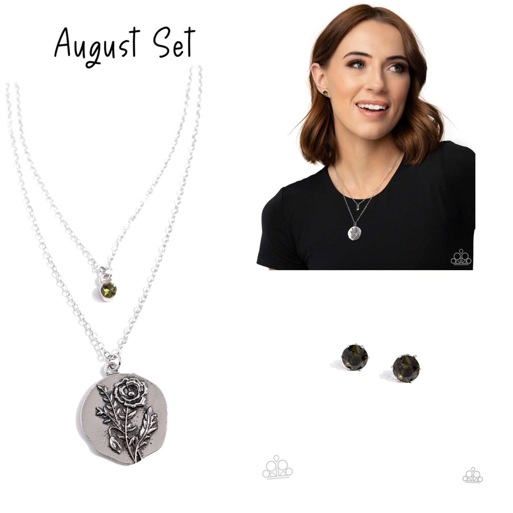 August Peridot Elegance - Silver & Green Jewelry Set
