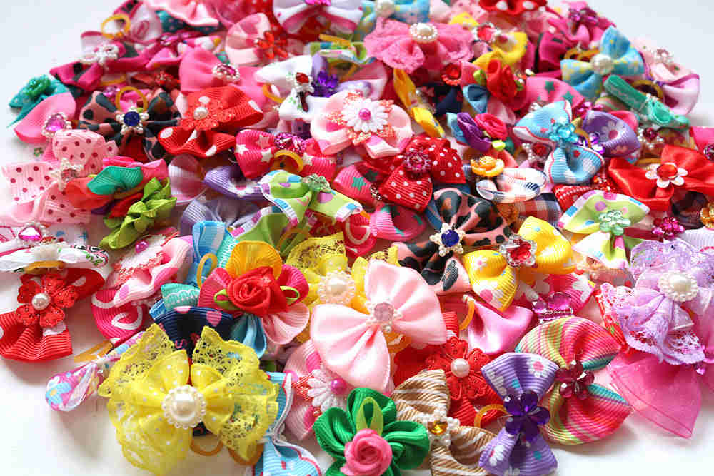 Handcrafted 100-Piece Dog Hair Bows Set for Small Dogs
