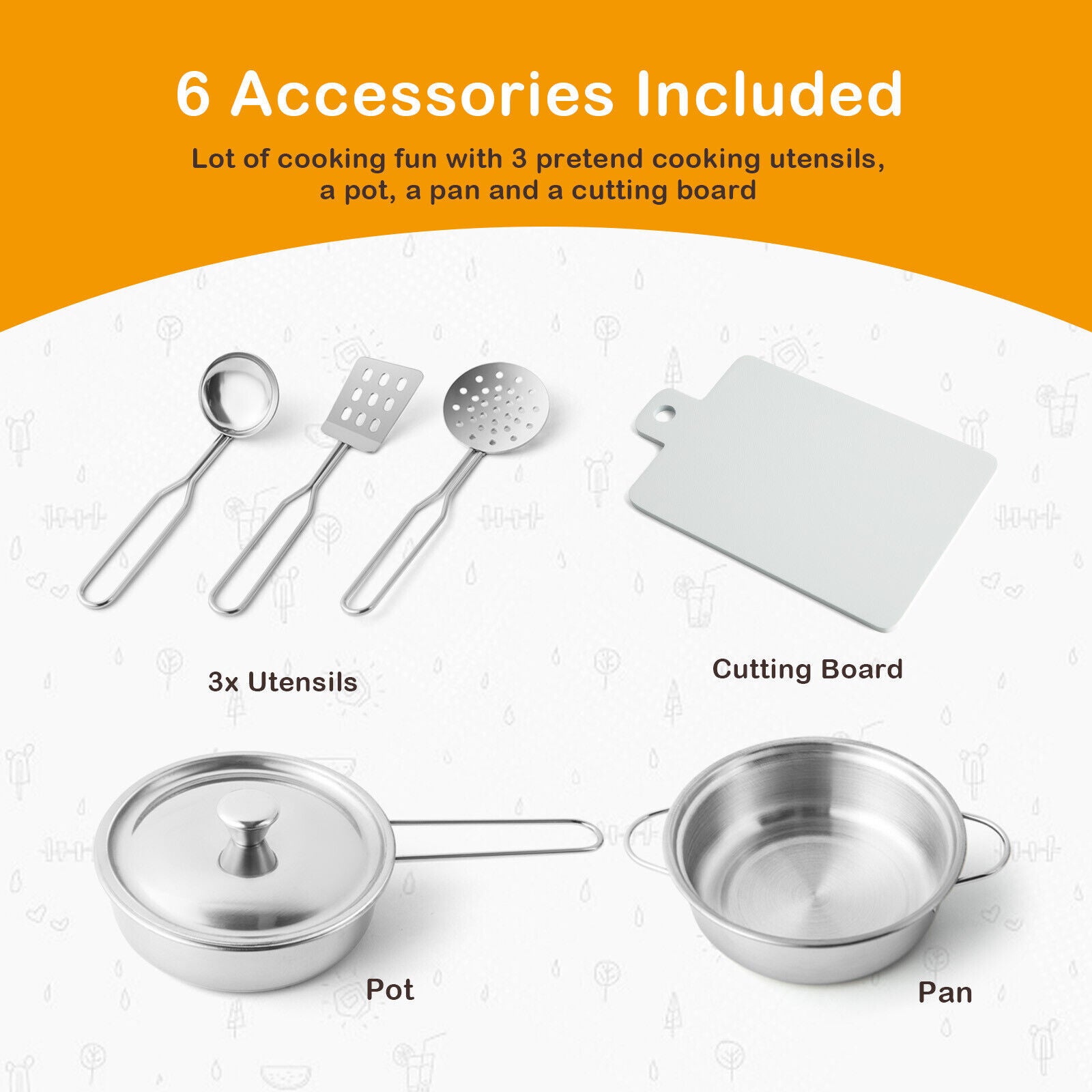 Wooden Play Kitchen Set for Toddlers 3+
