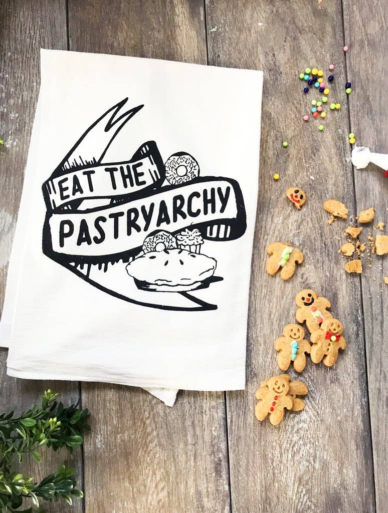 Eco-Friendly Hand-Printed Kitchen Towel: Pie Design