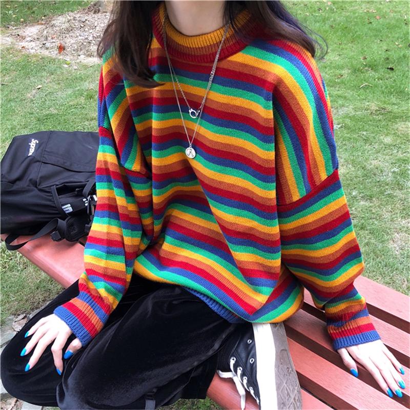 Women's Striped O-Neck Sweater with Casual Style