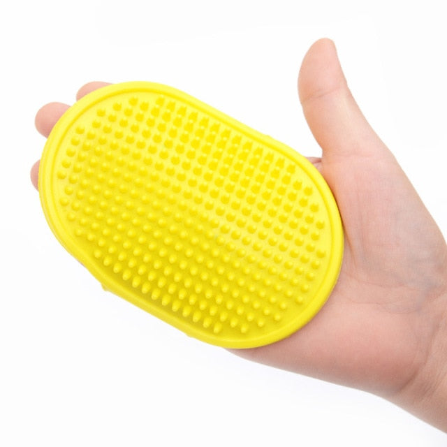 Stylish Blue Silicone Pet Grooming Glove with Rubber Feather for Dogs and Cats