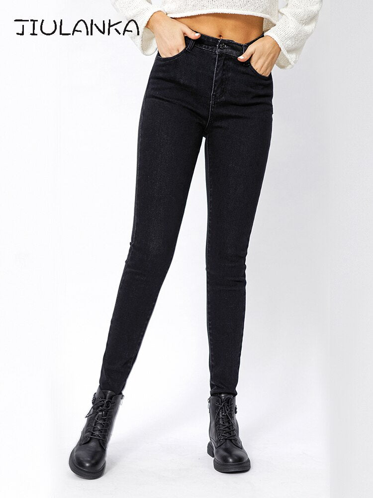 Women's High-Waist Skinny Jeans with Vintage Wash