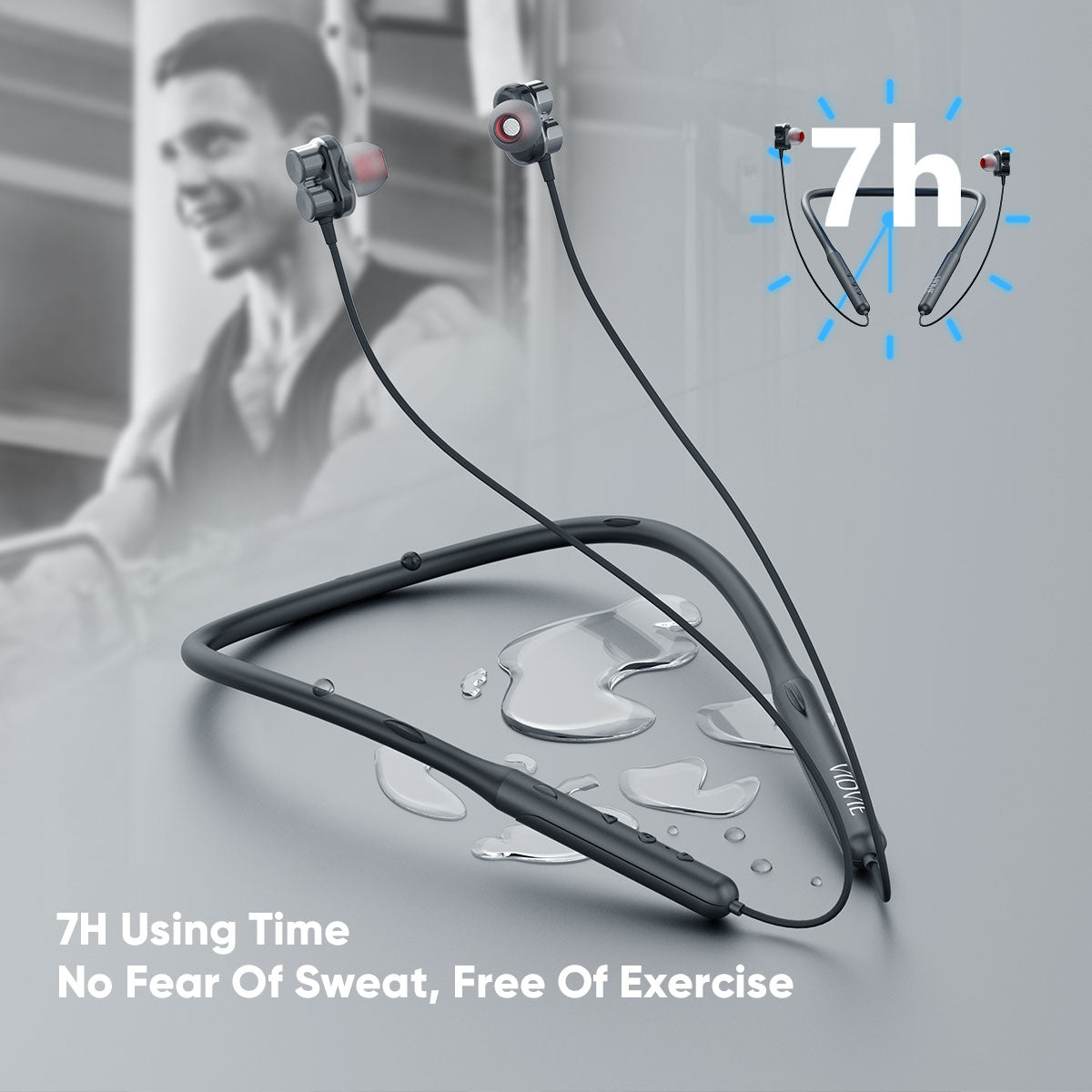 Wireless Sports Neckband Headphones with IPX-4 Waterproof