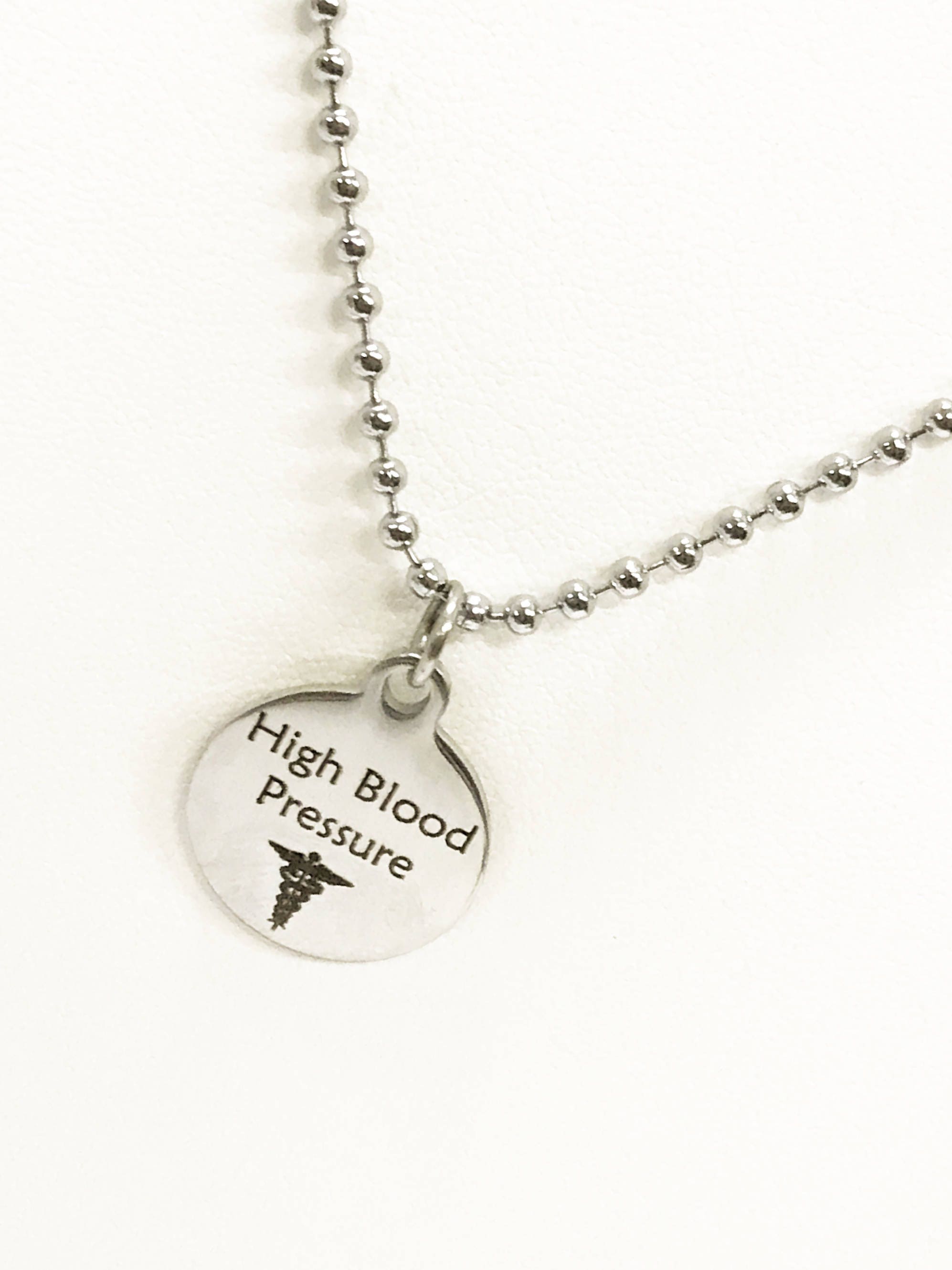 Stainless Steel High Blood Pressure Medical ID Necklace