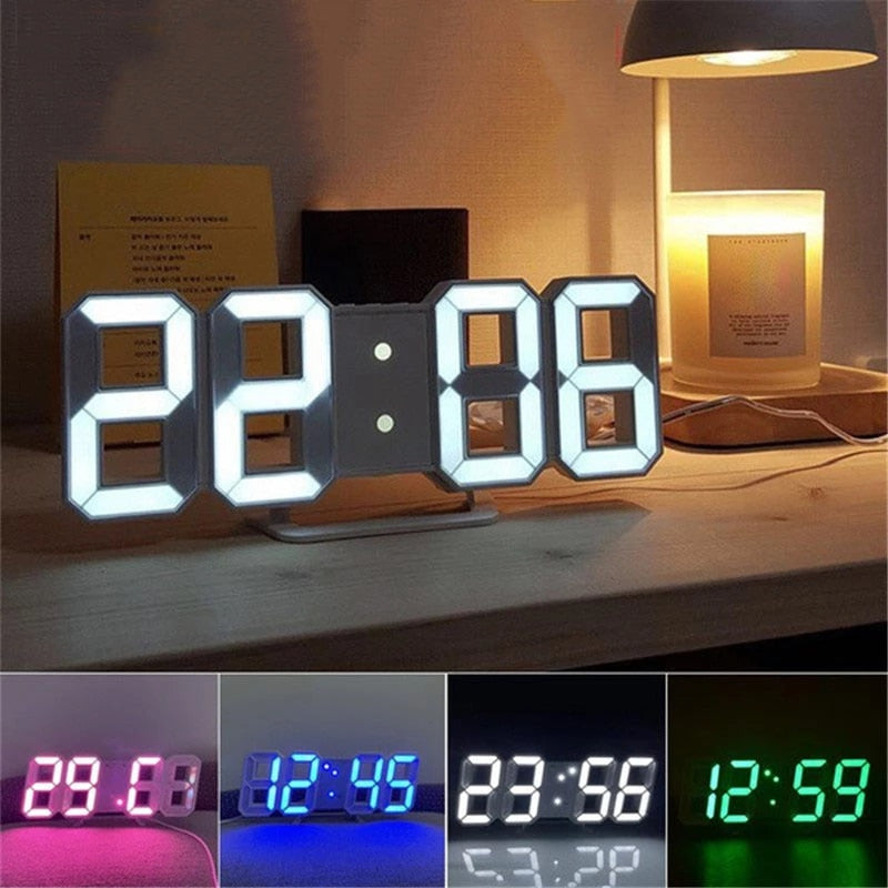 3D LED Digital Clock with Memory Battery, Glowing Night Mode
