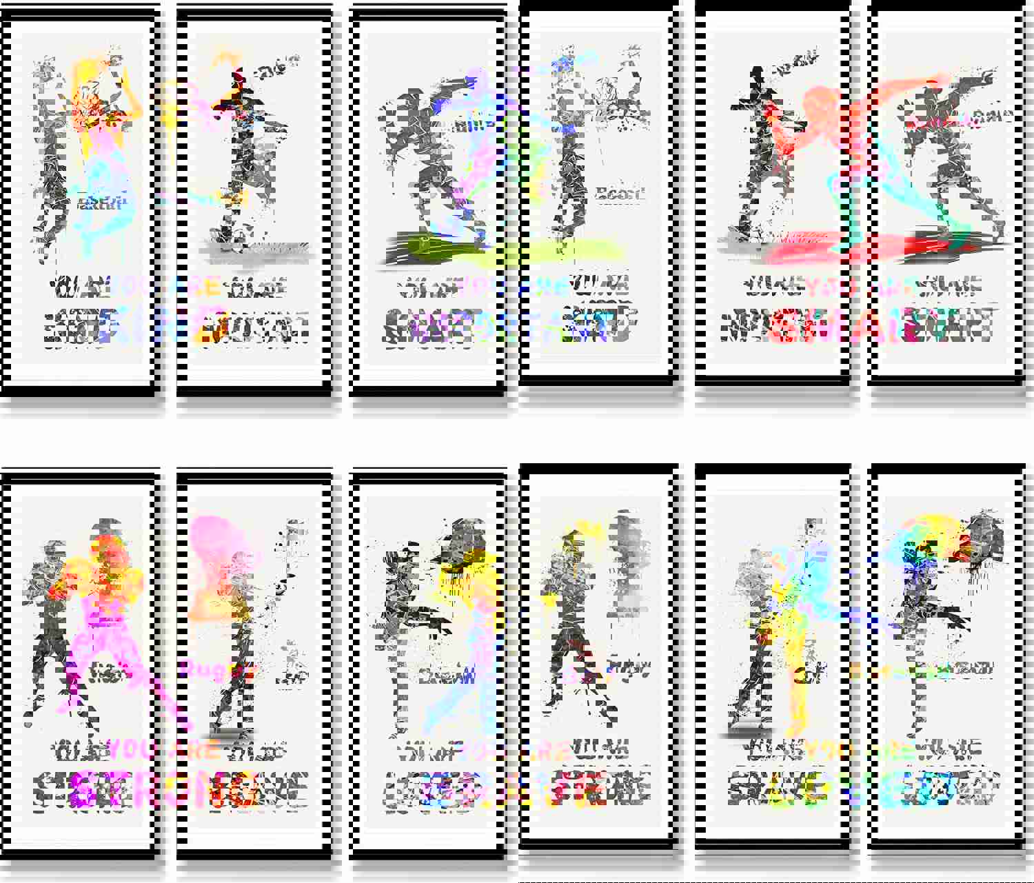 Inspirational Sports Wall Art Posters - Watercolor Spots for Kids' Rooms