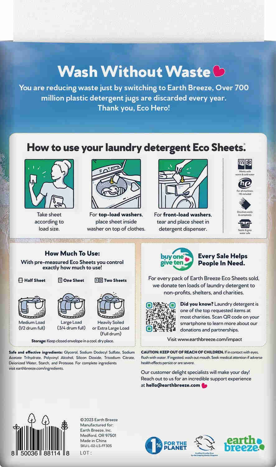 Eco-Friendly Laundry Detergent Sheets - 60 Fragrance-Free Loads