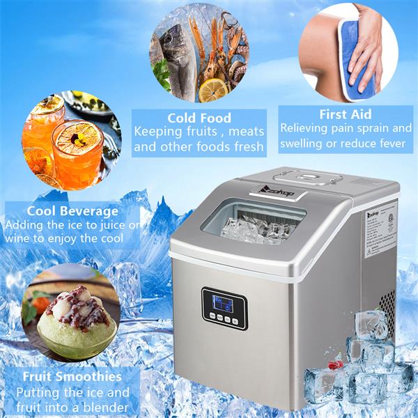 ZOKOP HZB-18F Stainless Steel Ice Maker, 115V 120W for Home and Office