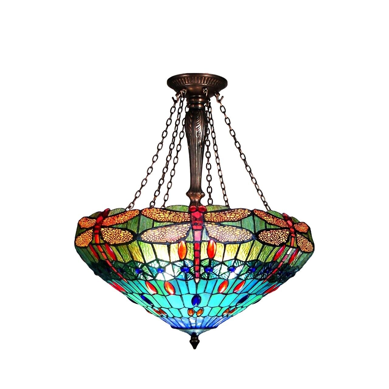 Vintage-Inspired Dragonfly Stained Glass Ceiling Light Fixture